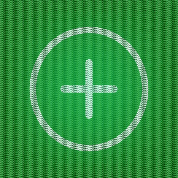 Positiv symbol plus tecken. vit ikon på gröna stickat eller w — Stock vektor