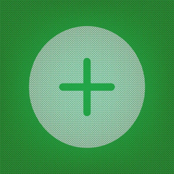 Positives Symbol plus Zeichen. weißes Symbol auf der grünen Strickwaren oder w — Stockvektor