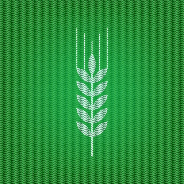 Illustration de signe de blé. icône blanche sur le tricot vert ou woo — Image vectorielle