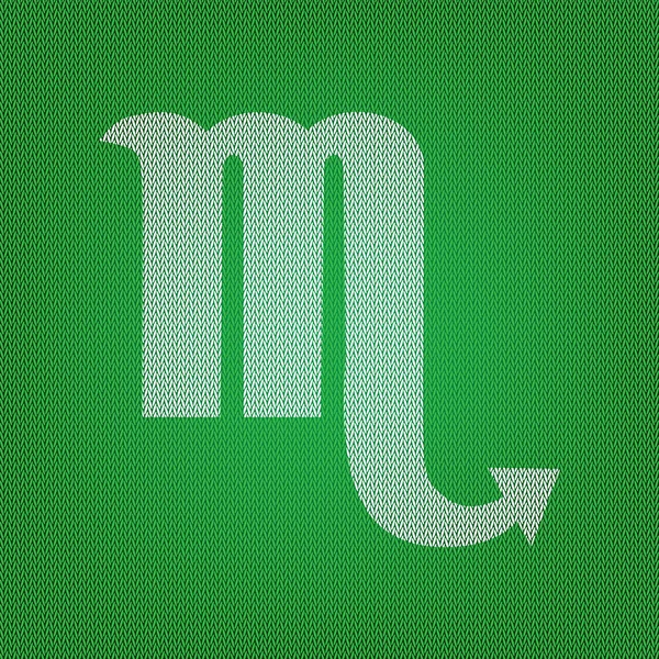 Ilustrasi tanda Scorpio. ikon putih pada knitwear hijau atau w - Stok Vektor