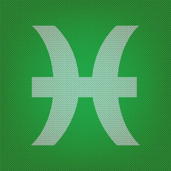 Ilustración signo de Piscis. icono blanco en la prenda de punto verde o wo — Vector de stock