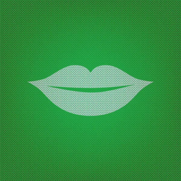 Lippen ondertekenen illustratie. wit pictogram op de Groene gebreide of wol — Stockvector