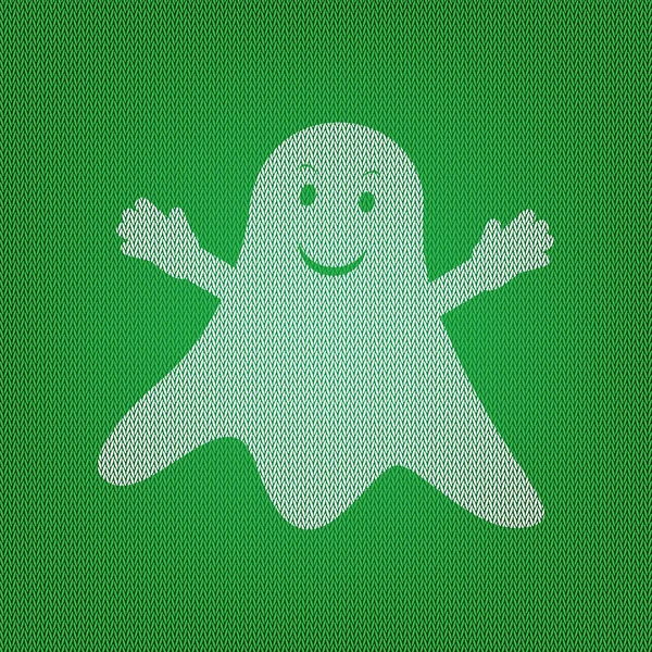 Ізольований знак привида. біла ікона на зеленому трикотажі або вовняному — стоковий вектор
