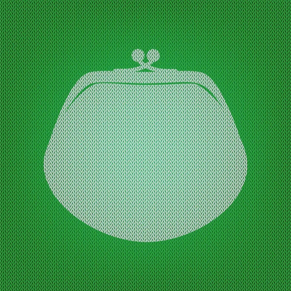 Ilustração do sinal da bolsa. ícone branco no tricô verde ou woo — Vetor de Stock