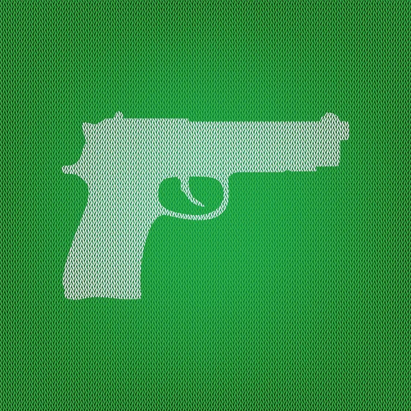 Απεικόνιση σημείου όπλο. λευκό εικονίδιο στο πράσινο πλεκτά ή woole — Διανυσματικό Αρχείο
