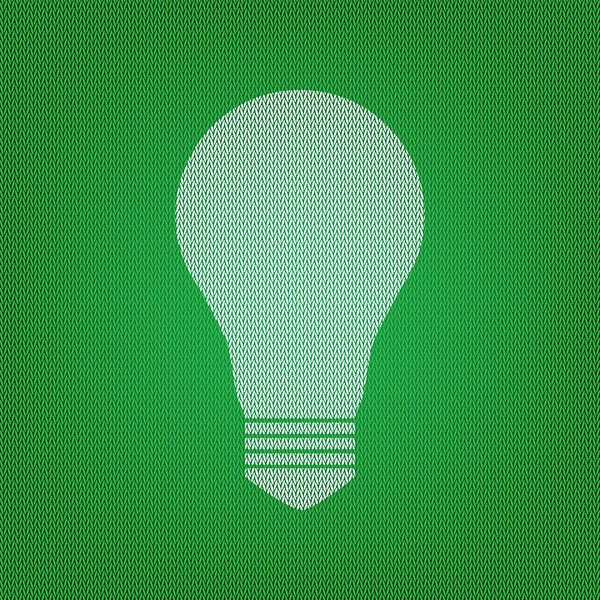 Znak światła. Biała ikona na zielony dzianina lub wełniane skrzepu — Wektor stockowy