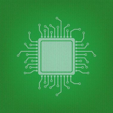 CPU mikroişlemci illüstrasyon. Beyaz yeşil knitwea simgesine