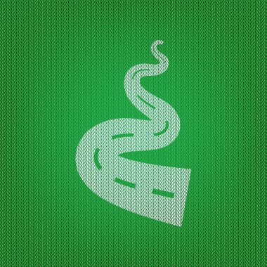 Yol basit işaret. Yeşil Triko veya yün clo beyaz simgesini