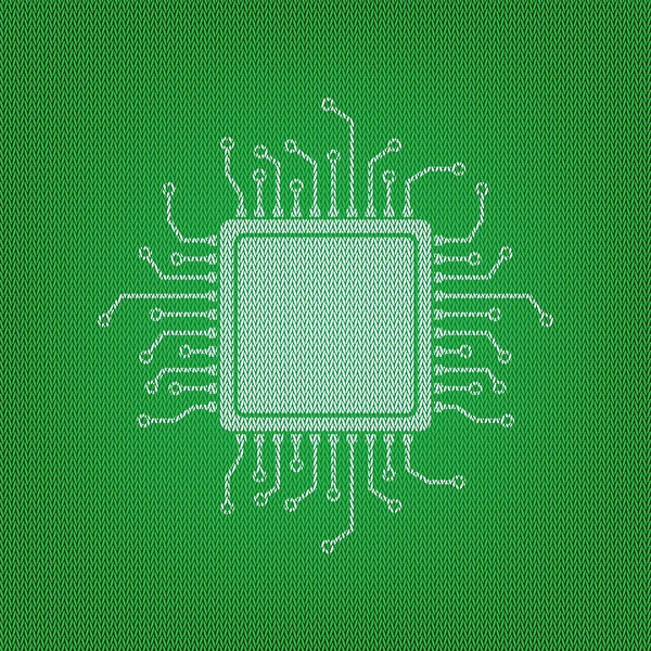 Illustrazione a microprocessore CPU. icona bianca sulla maglietta verde — Vettoriale Stock