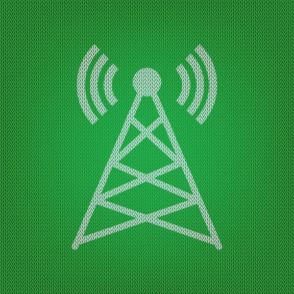 Antennenzeichenillustration. weißes Symbol auf der grünen Strickwaren oder w — Stockvektor