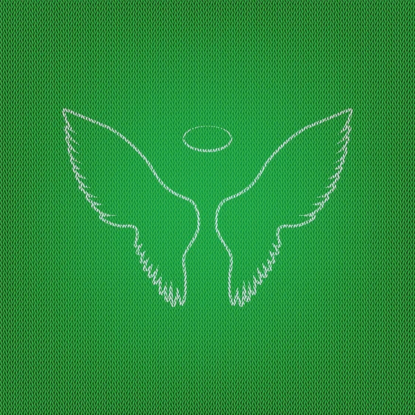 Надпись "Крылья". белая иконка на зеленом трикотаже или шерсти — стоковый вектор