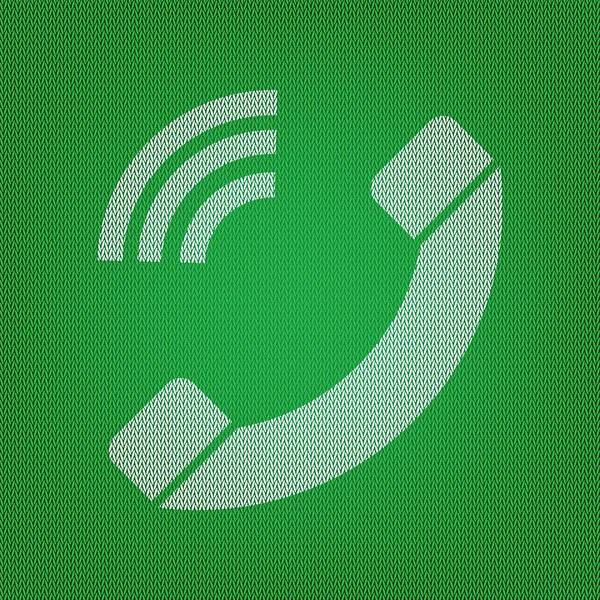 Ilustração do sinal do telefone. ícone branco no tricô verde ou woo — Vetor de Stock