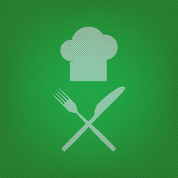 厨师用刀和叉的标志。绿色针织白色图标 — 图库矢量图片