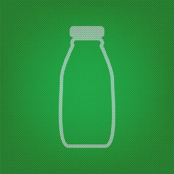 Signe de bouteille de lait. icône blanche sur le tricot vert ou clo en laine — Image vectorielle