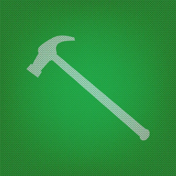 Sah einfaches Symbol. weißes Symbol auf der grünen Strickwaren oder Wollgerinnsel — Stockvektor