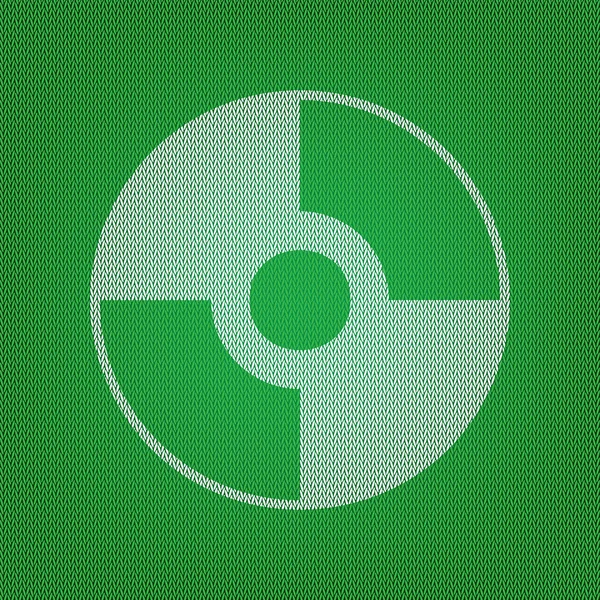 Векторный CD или DVD знак. белая иконка на зеленом трикотаже или шерсти — стоковый вектор