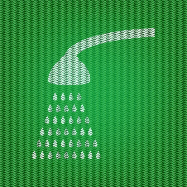 Shower simple sign. white icon on the green knitwear or woolen c — Stockvector
