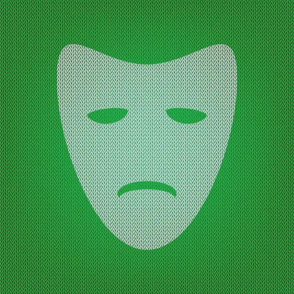 Tragedi teatraliska masker. vit ikon på gröna stickat eller wo — Stock vektor
