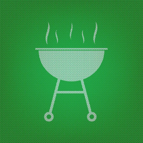 Barbecue enkla tecken. vit ikon på gröna stickat eller ylle — Stock vektor