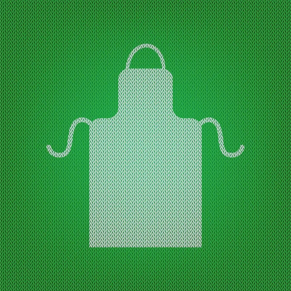 Avental sinal simples. ícone branco no tricô verde ou lã cl — Vetor de Stock