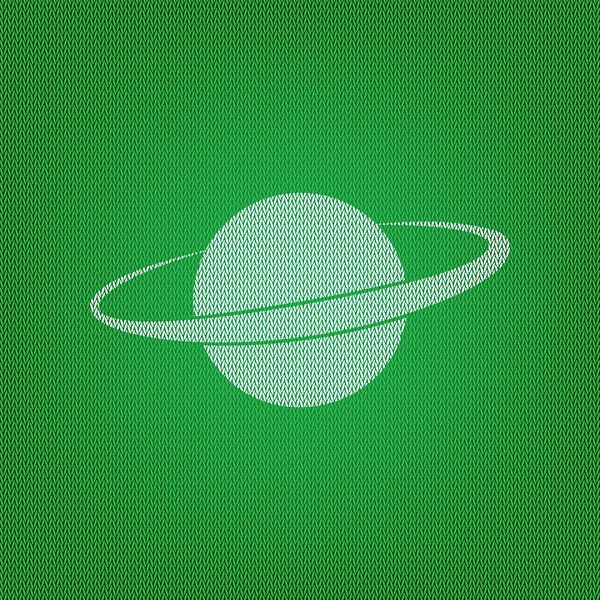 Planeta în semnul spaţial. pictogramă albă pe tricotajul verde sau lână — Vector de stoc