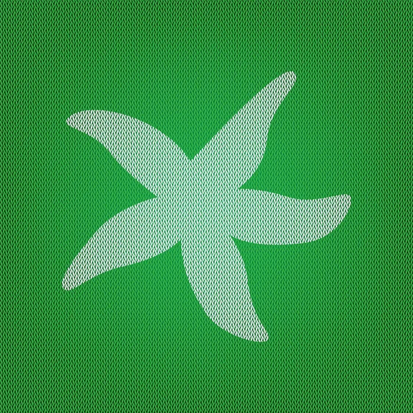 Signo de estrella marina. icono blanco en la prenda de punto verde o tela de lana — Vector de stock