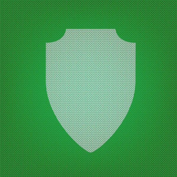 Shield sign illustration. white icon on the green knitwear or wo — Stock Vector