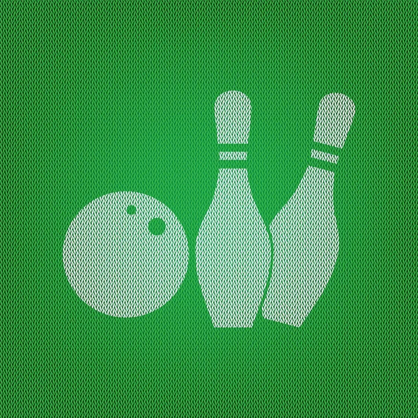 Ilustración de bolos. icono blanco en la prenda de punto verde o w — Archivo Imágenes Vectoriales