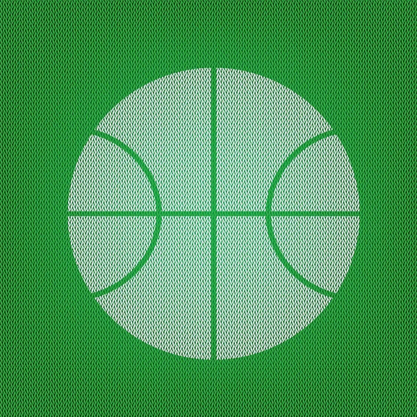 Bola de basquete sinal ilustração. ícone branco no tricô verde —  Vetores de Stock