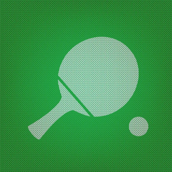 Весло з пінг-понг з м'ячем. біла ікона на зеленому трикотажі або — стоковий вектор