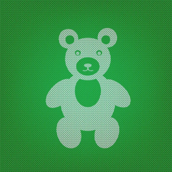 Teddybeer ondertekenen illustratie. witte icoon op de Groene gebreide o — Stockvector