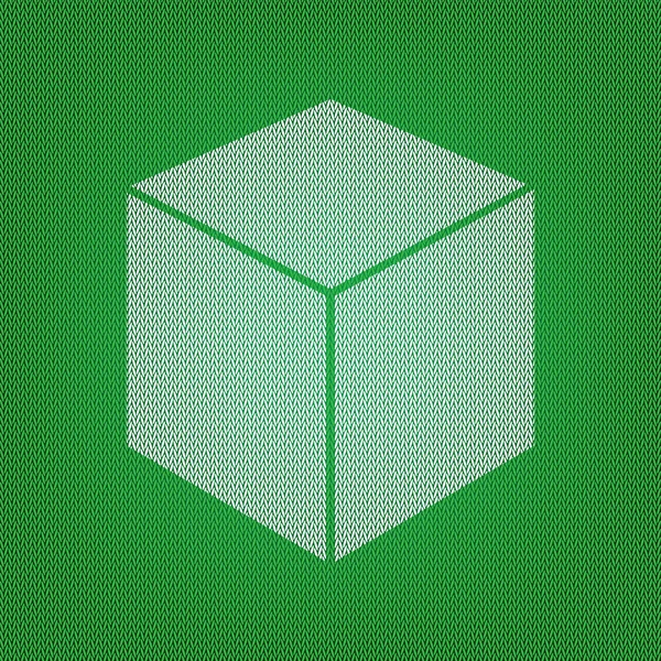 Иллюстрация знака куба. белый значок на зеленом трикотаже или шерсти — стоковый вектор