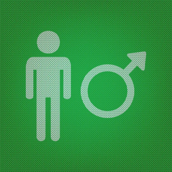 Signo masculino ilustración. icono blanco en la prenda de punto verde o lana — Vector de stock