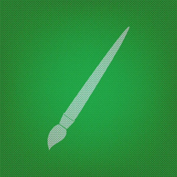 Кисть знак иллюстрации. белая иконка на зеленом трикотаже или шерсти — стоковый вектор