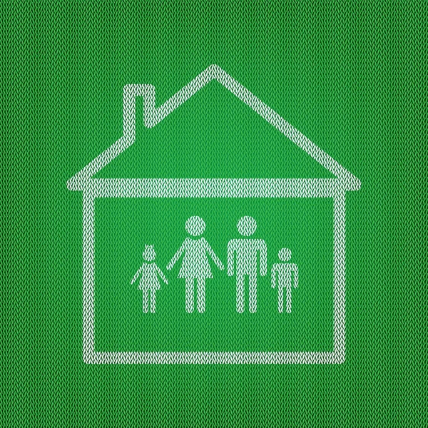 Ilustração do sinal da família. ícone branco no tricô verde ou wo — Vetor de Stock