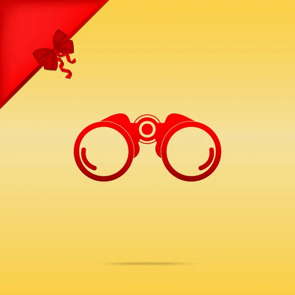 Binokulär tecken illustration. Cristmas design röd ikon på guld ba — Stock vektor