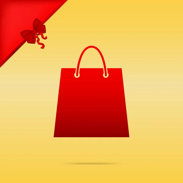 Shopping bag illustration. Cristmas design red icon on gold back — Stock Vector