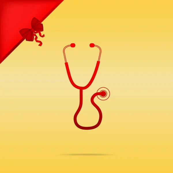 Stethoscope sign illustration. Cristmas design red icon on gold — Stock Vector