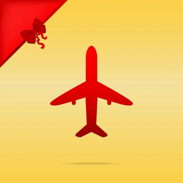 Flygplan tecken illustration. Cristmas design röd ikon på guld bac — Stock vektor