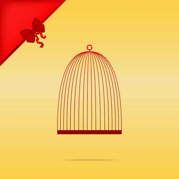 Bird cage sign. Cristmas design red icon on gold background. — Stock Vector