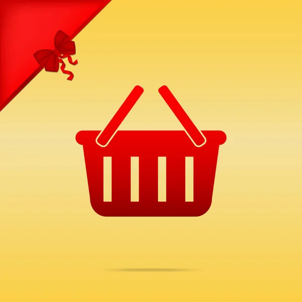 Shopping basket sign. Cristmas design red icon on gold backgroun — Stock Vector