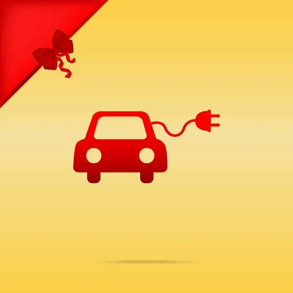Signo de coche eléctrico ecológico. Cristmas diseño icono rojo en backgrou oro — Vector de stock