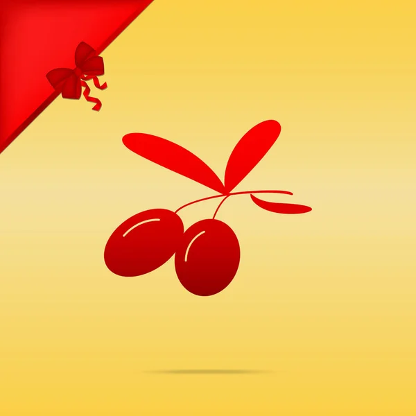 Oliven Zeichen Illustration. Cristmas Design rotes Symbol auf Goldrücken — Stockvektor