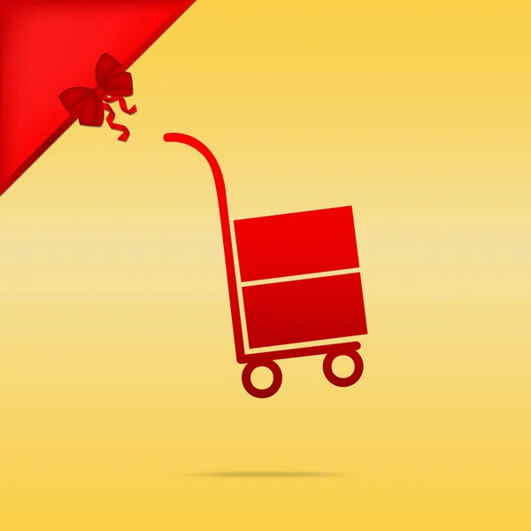 Hand truck sign. Cristmas design red icon on gold background. — Stock Vector
