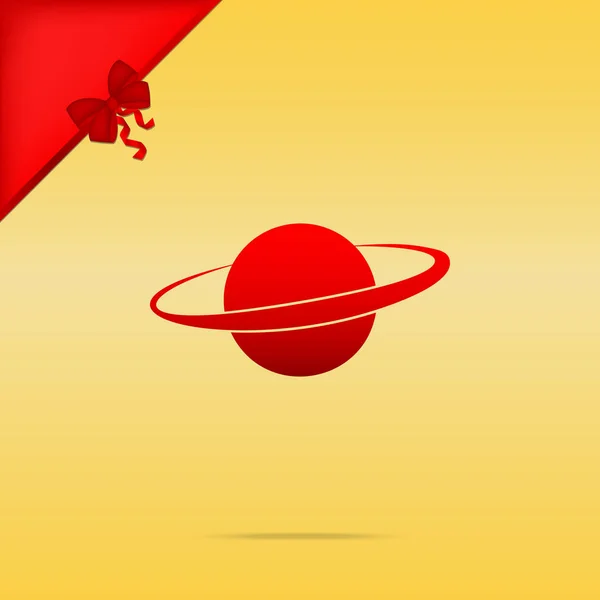 Planeta în semnul spaţial. Cristmas design pictogramă roșie pe backgroun de aur — Vector de stoc