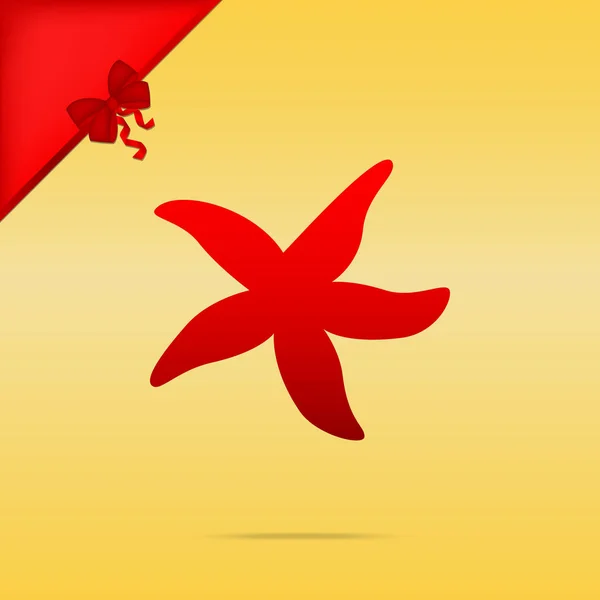 Panneau étoile de mer. Cristmas design icône rouge sur fond doré . — Image vectorielle