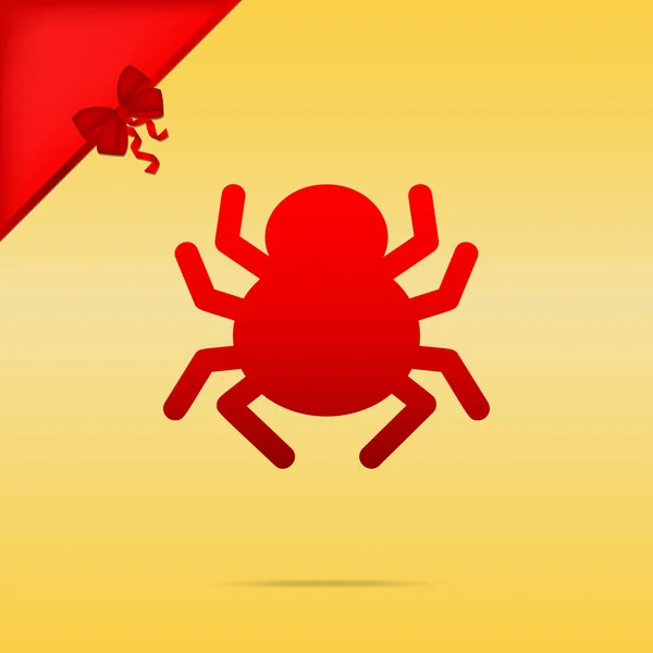 Signo de araña ilustración. Cristmas diseño icono rojo en el respaldo de oro — Vector de stock
