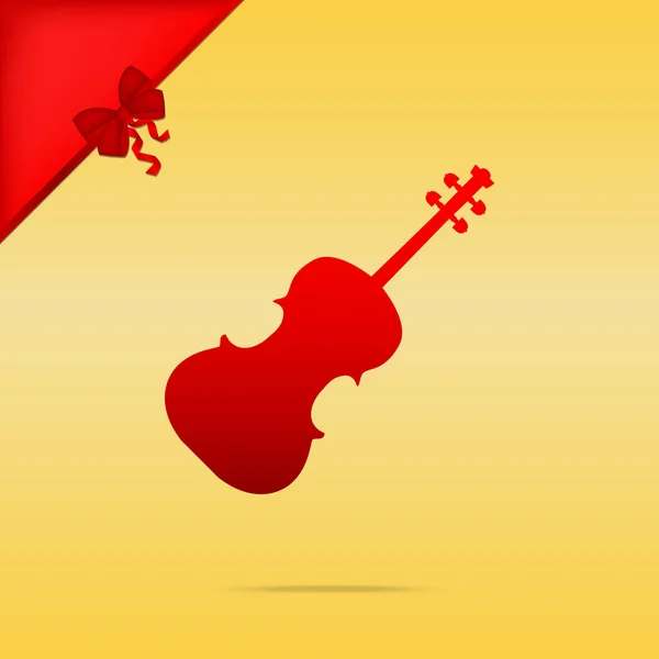 Illustrazione segno violino. Cristmas design icona rossa su dorso dorato — Vettoriale Stock