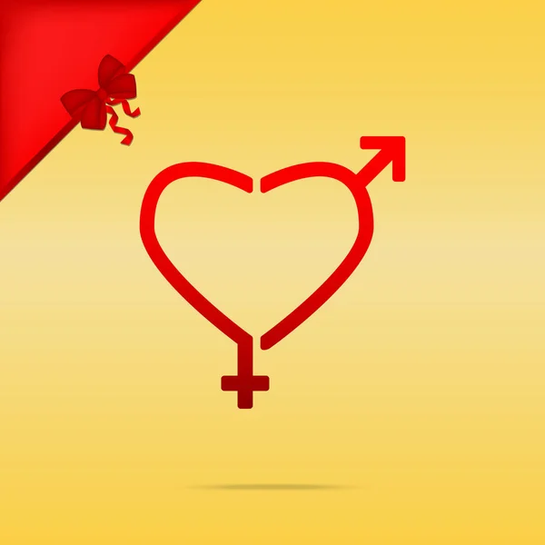 Segni di genere a forma di cuore. Cristmas design icona rossa su oro ba — Vettoriale Stock
