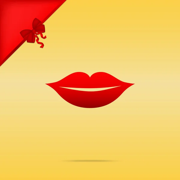 입술 그림에 서명합니다. Cristmas 골드 backgro에 빨간색 아이콘 디자인 — 스톡 벡터